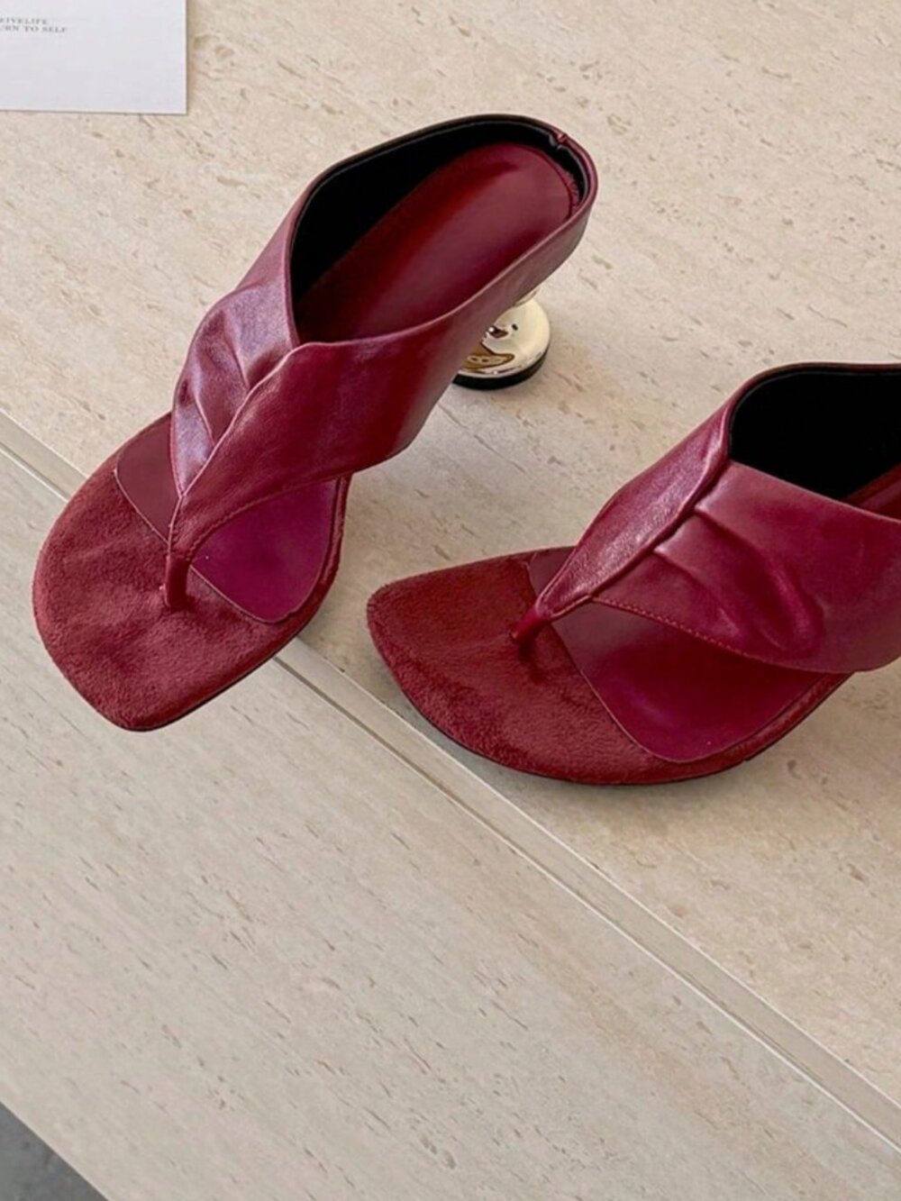 Burgundy Basics Women's Colorblock Minimalist Thong Wedge Sandals